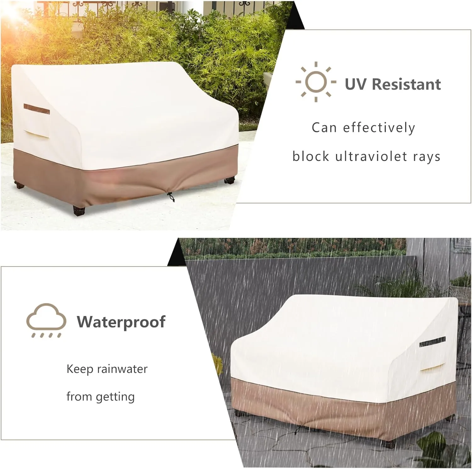 Outdoor Couch Cover Waterproof Patio Furniture Covers, 79 Inches Outdoor Sofa Cover, Furniture Covers for Patio Seating (Beige)