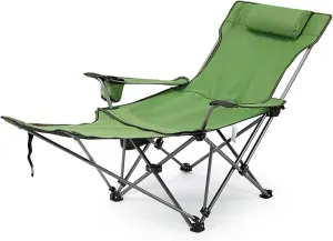 Outdoor Folding Chair Camping Chair Recliner Heavy Duty 600D Oxford Back Chair with Arm Rest Cup Holder and Storage Bag for Outside, Support 150kg