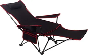 Outdoor Folding Chair Camping Chair Recliner Heavy Duty 600D Oxford Back Chair with Arm Rest Cup Holder and Storage Bag for Outside, Support 150kg