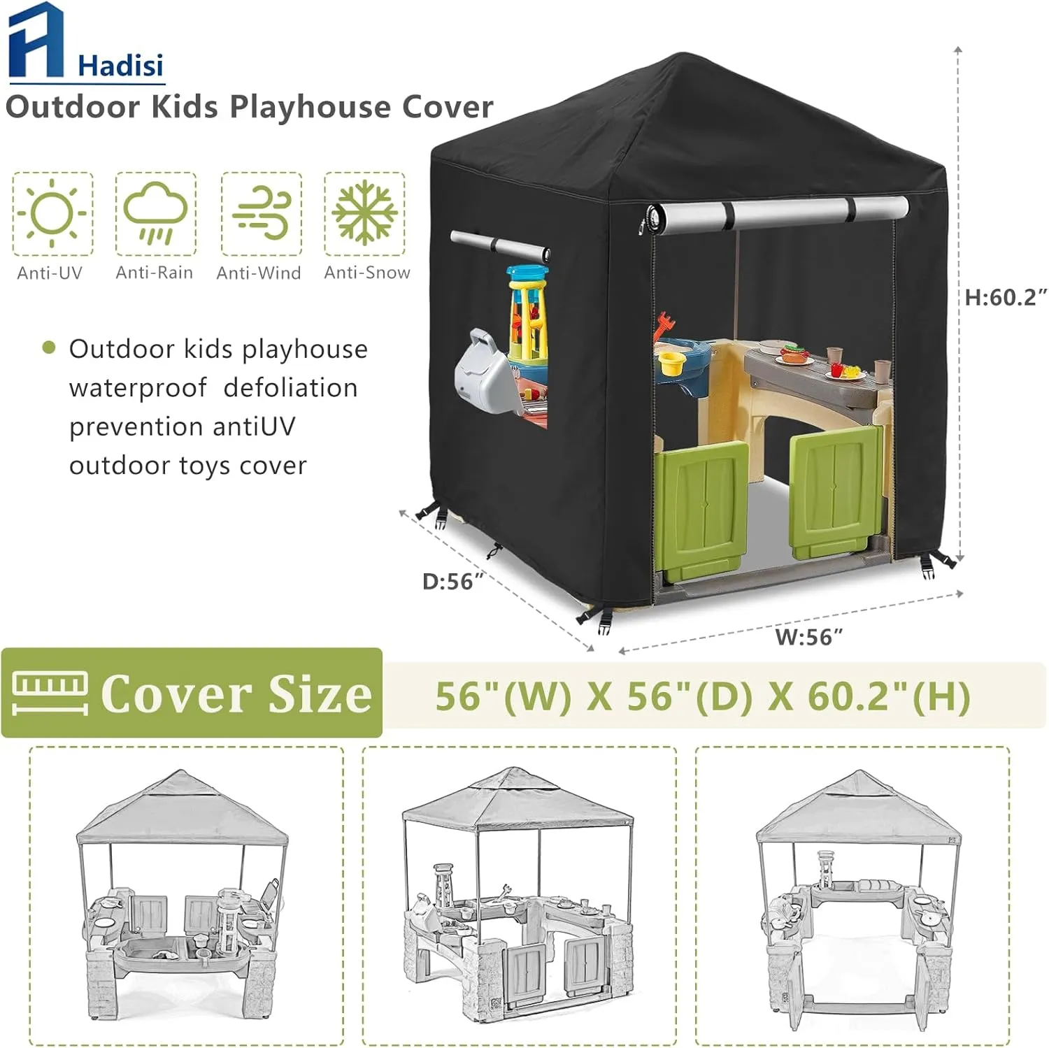 Outdoor Kids Playhouse Cover,Waterproof Cover Suitable for Multiple Brands With The Same Size Playhouse (56" W x 56" D x 60.2" H)