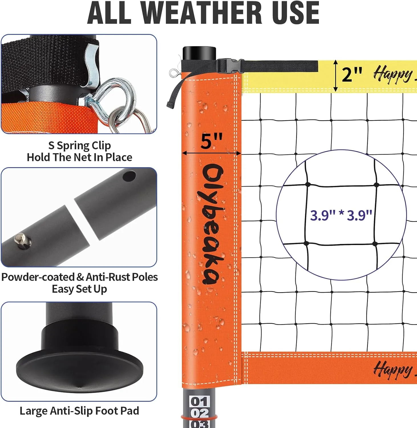 Outdoor Professional Volleyball Net Set for Backyard Beach with Adjustable Heavy Duty Poles, Durable Net, PU Volleyball & Pump, Carry Bag