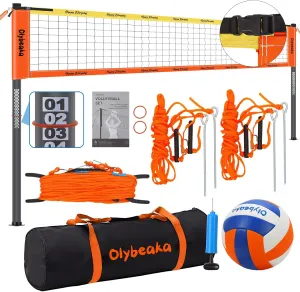 Outdoor Professional Volleyball Net Set for Backyard Beach with Adjustable Heavy Duty Poles, Durable Net, PU Volleyball & Pump, Carry Bag