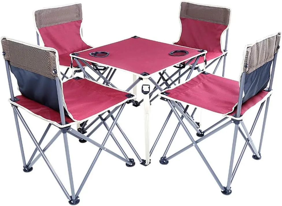 Outdoor Self-Driving Picnic Dining Table and Chair,5-Piece Portable Folding Chair,Camping Outdoor Folding Table Set