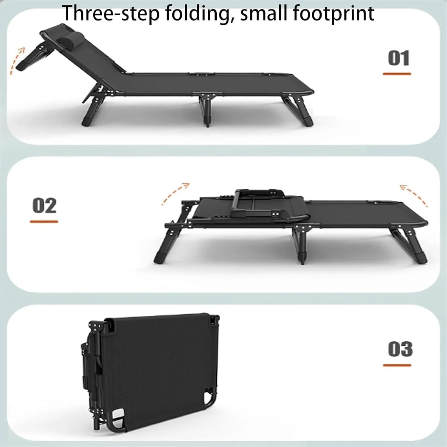 Oxford Cloth Camping Cot, Durable Steel Frame Folding Cot, Portable Folding Bed with Pillow, 4-Position Folding Chaise Lounge Chair