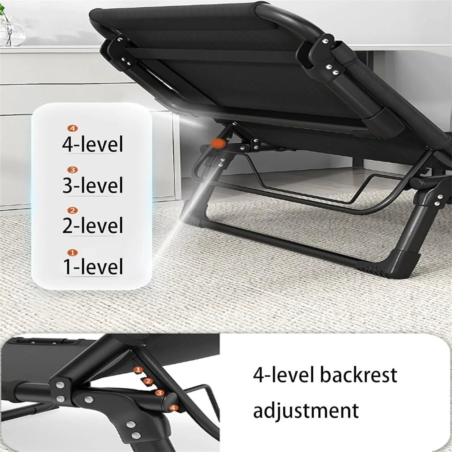 Oxford Cloth Camping Cot, Durable Steel Frame Folding Cot, Portable Folding Bed with Pillow, 4-Position Folding Chaise Lounge Chair