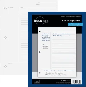 Oxford FocusNotes Note Taking System Filler Paper, 8.5 x 11 Inch, 3-Hole Punched, White, 100 Sheets (62354)