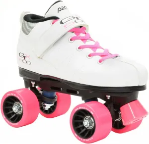 Pacer Mach-5 GTX500 White Quad Roller Skates w/ 2 Pair of Laces (Pink & White)