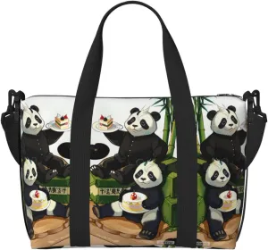 pandas of Father and son Hand-held messenger travel bag, suitable for work, travel, fitness, tourism, women's casual handbag with zipper,