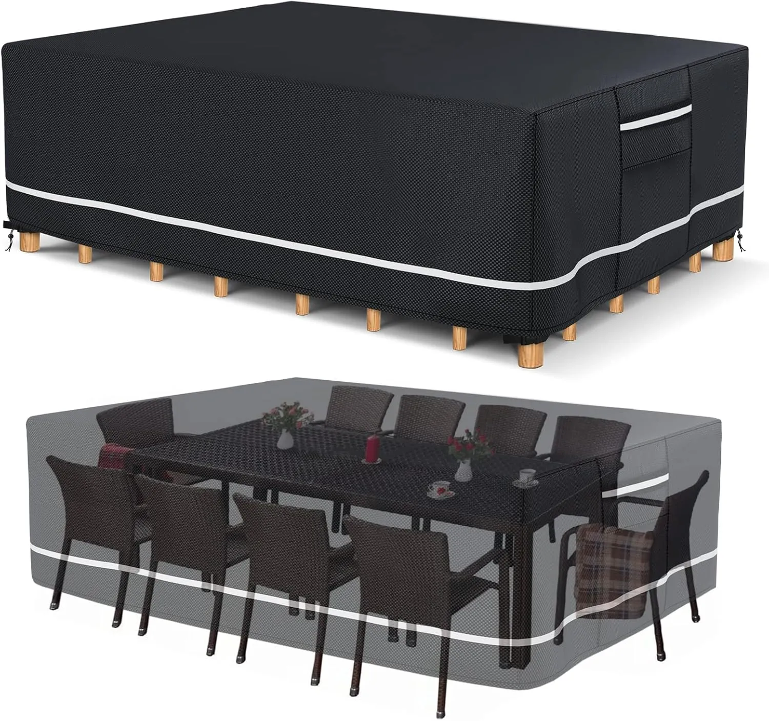 Patio Furniture Covers Waterproof, Heavy Duty 600D Outdoor Furniture Covers for Outside Sectional Sofa Set,Tear Resistance and Anti-UV,110"L x 84"W x 28"H, Black with White Border