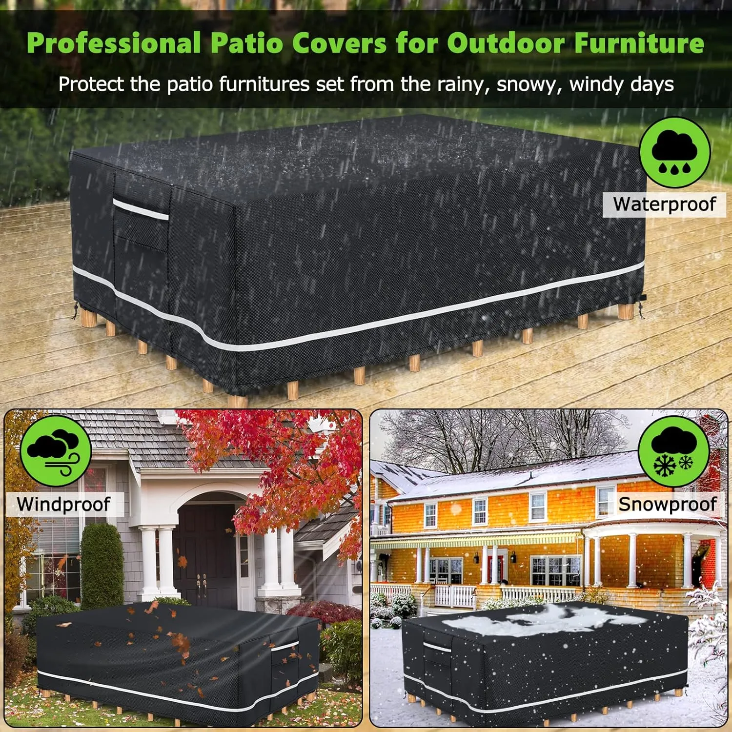 Patio Furniture Covers Waterproof, Heavy Duty 600D Outdoor Furniture Covers for Outside Sectional Sofa Set,Tear Resistance and Anti-UV,110"L x 84"W x 28"H, Black with White Border