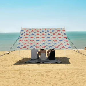 Paw Print and Star Beach Canopy Tent Anti-UV & Wind Resistant, American Independence Day Camping Sun Shelter Easy Setup Portable,Outdoor Shade Tents with Sandbags,Sand Shovels,Ground Pegs & Stab