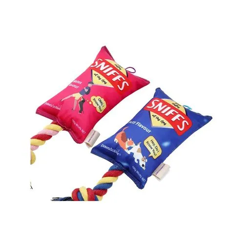 Paws and Claws - 38cm Pet/Dog Toy Sniffs Chips Snacks Oxford Tugger w/ Rope - Assorted - 2PK