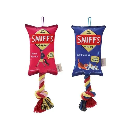Paws and Claws - 38cm Pet/Dog Toy Sniffs Chips Snacks Oxford Tugger w/ Rope - Assorted - 2PK