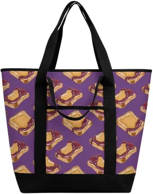 Peanut Butter Jelly Breakfast Portable Insulated Lunch Tote Bag Large Capacity Handbag for Office Work Picnic for Women Men