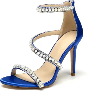 Pearl Heels Sandals Stiletto Heels Open Toe High Heel Sandals Pump Shoes for Women Bride Wedding Party Evening Heels