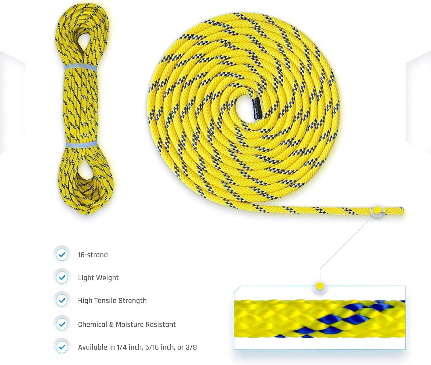 Pelican Rope Multifilament Polypropylene Rope (1/4 in) – Solid Braid Derby Rope – Lightweight, Buoyant, High Visibility – Dock, Floating, Water Rescue Line – Several Lengths (120ft)