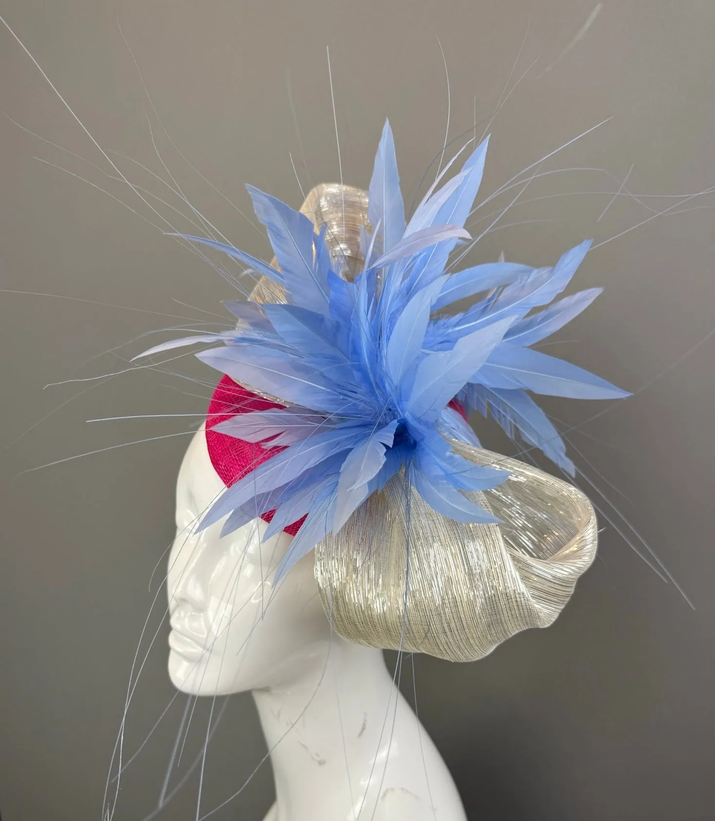 Periwinkle, Pink and Silver Kentucky Derby fascinator, Derby Hat Alternative   (GOLD LINE)