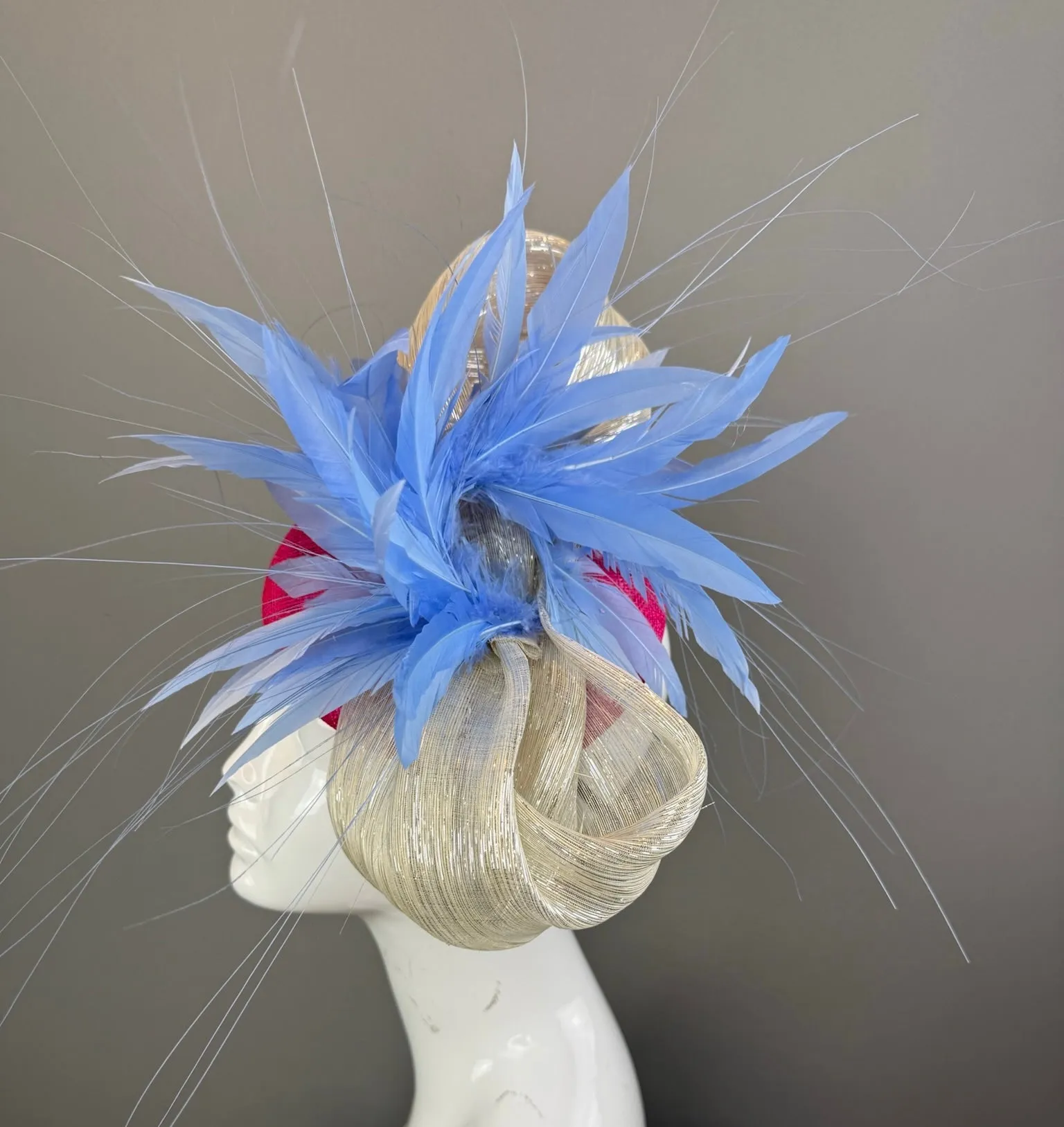 Periwinkle, Pink and Silver Kentucky Derby fascinator, Derby Hat Alternative   (GOLD LINE)
