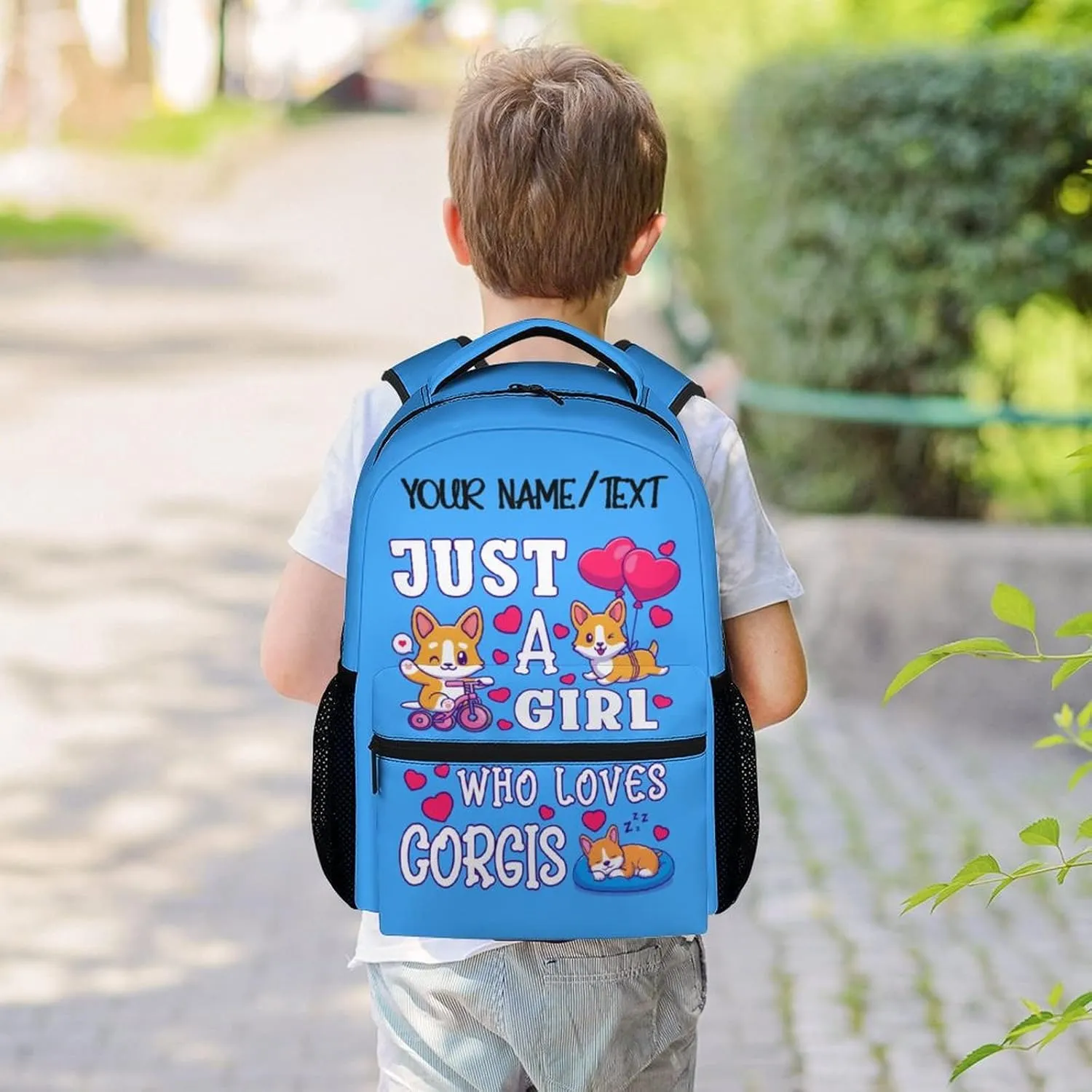 Personalized Cute Corgi Backpack with Name Text, 16 Inch Dog Theme Bookbag with Adjustable Straps, Durable, Lightweight, Large Capacity, School Backpack for Kids Girls Boys