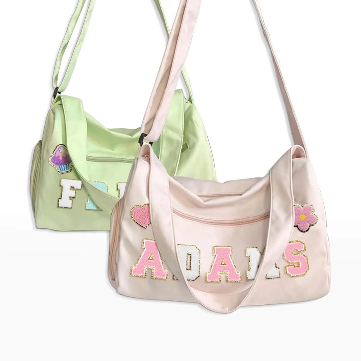 Personalized Name Dance Ballet Yoga Bag, Cute Travel Duffel Bag, Sport Duffle Gym Cheerleader Bag, Weekender Overnight Bag Gift, Custom Chenille Letter Name Girls Boys Kids Teenager (Style 1)