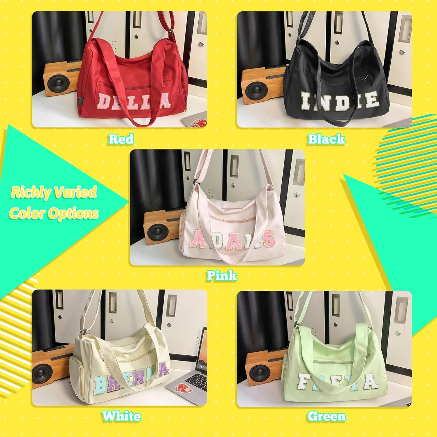 Personalized Name Dance Ballet Yoga Bag, Cute Travel Duffel Bag, Sport Duffle Gym Cheerleader Bag, Weekender Overnight Bag Gift, Custom Chenille Letter Name Girls Boys Kids Teenager (Style 1)