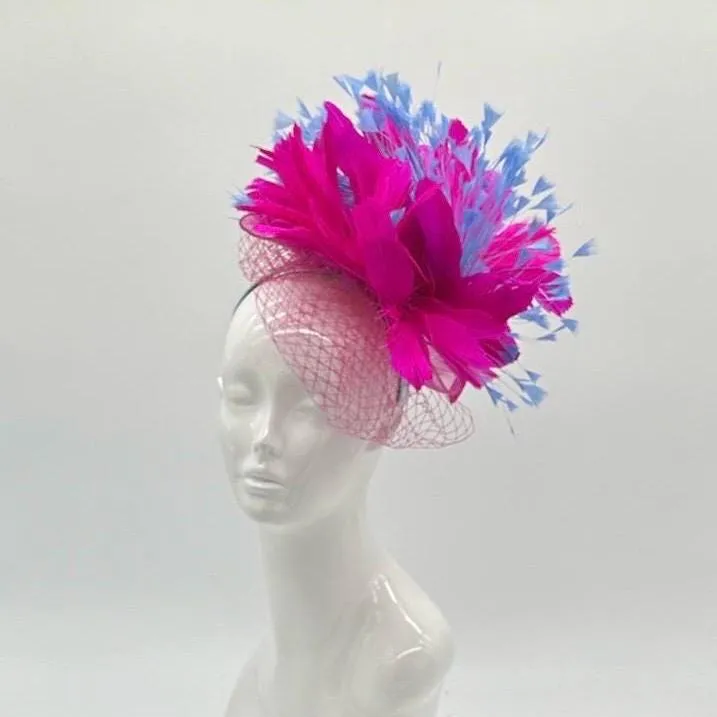 Pink and Blue Derby Fascinator, Kentucky Derby Hat Alternative, Kentucky derby hat (GOLD LINE)