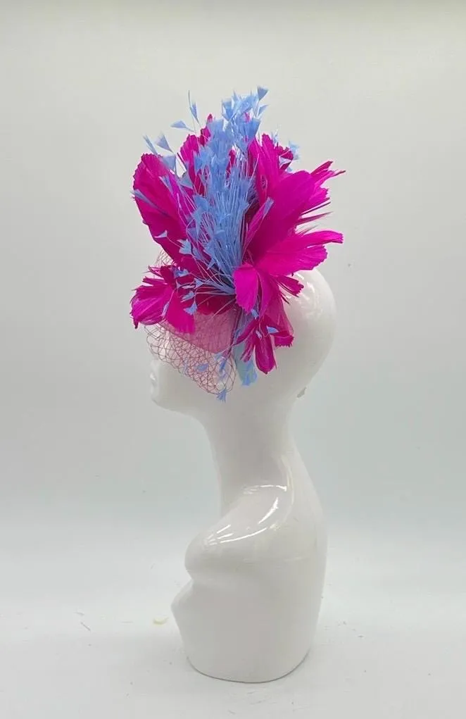 Pink and Blue Derby Fascinator, Kentucky Derby Hat Alternative, Kentucky derby hat (GOLD LINE)