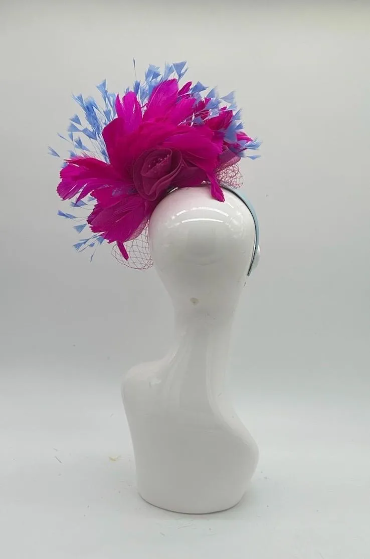 Pink and Blue Derby Fascinator, Kentucky Derby Hat Alternative, Kentucky derby hat (GOLD LINE)