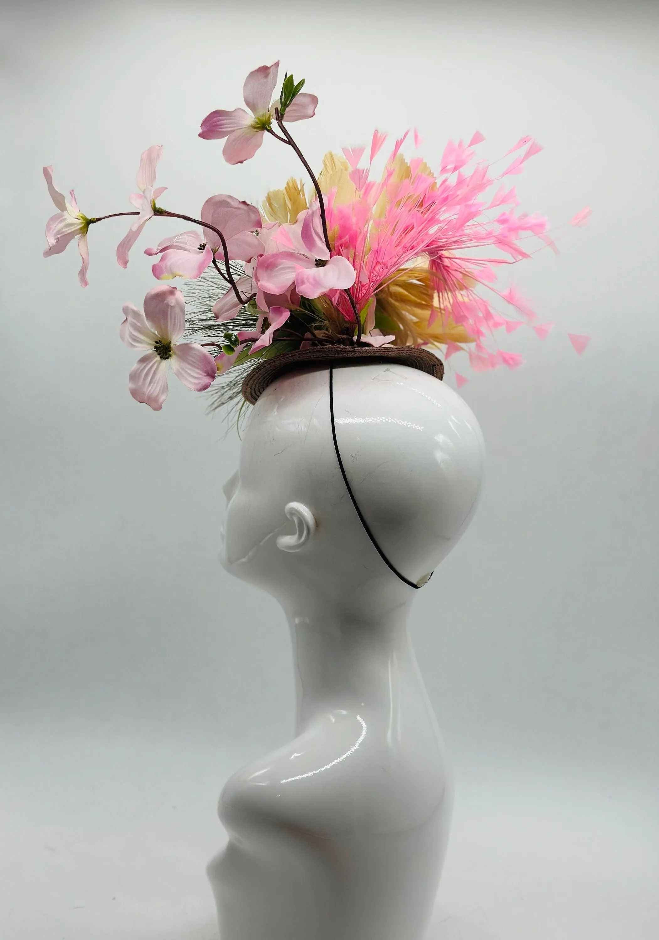 Pink and Green  Derby Fascinator, Kentucky Derby Hat Alternative, Kentucky derby hat (GOLD LINE)