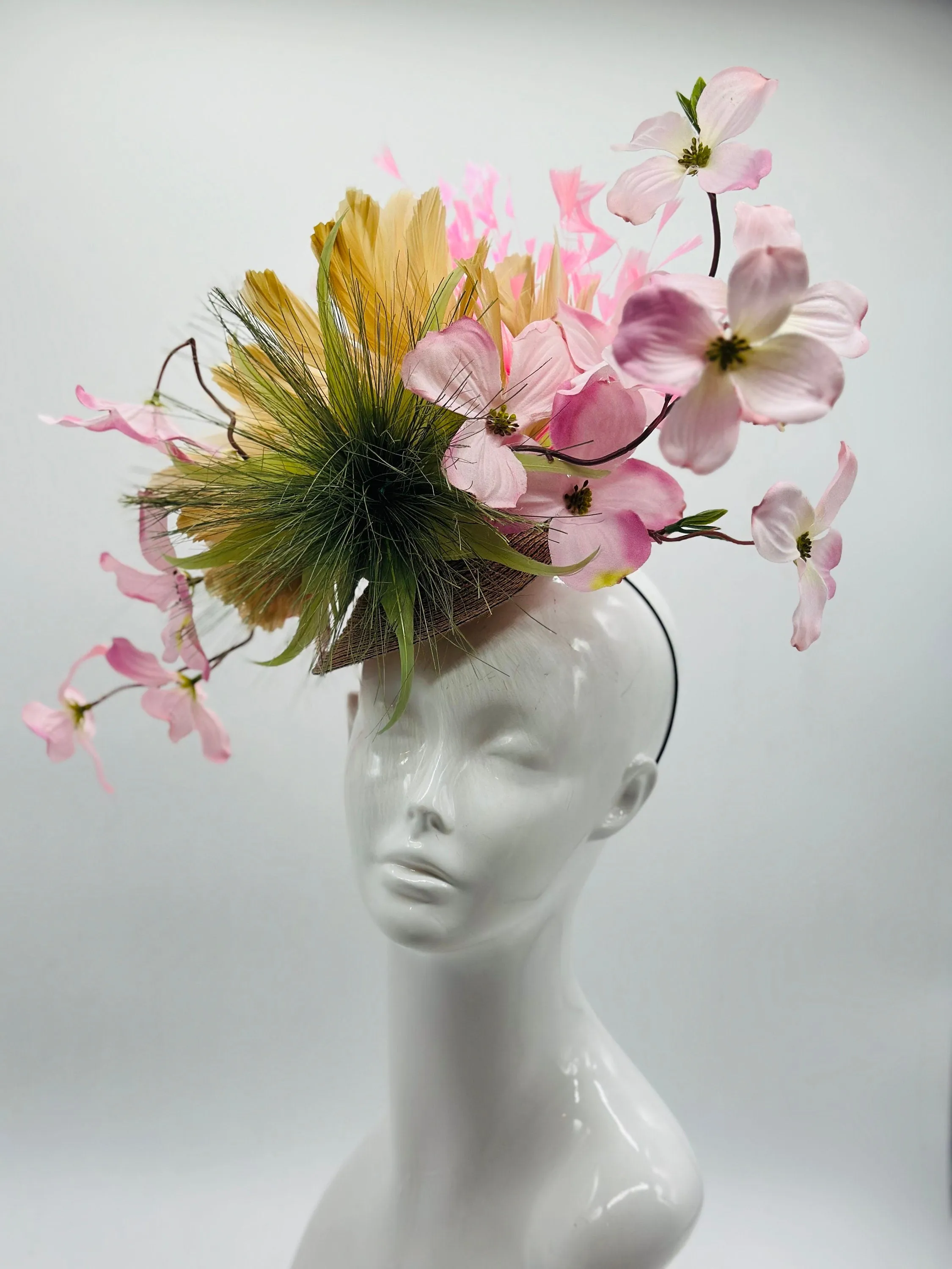 Pink and Green  Derby Fascinator, Kentucky Derby Hat Alternative, Kentucky derby hat (GOLD LINE)