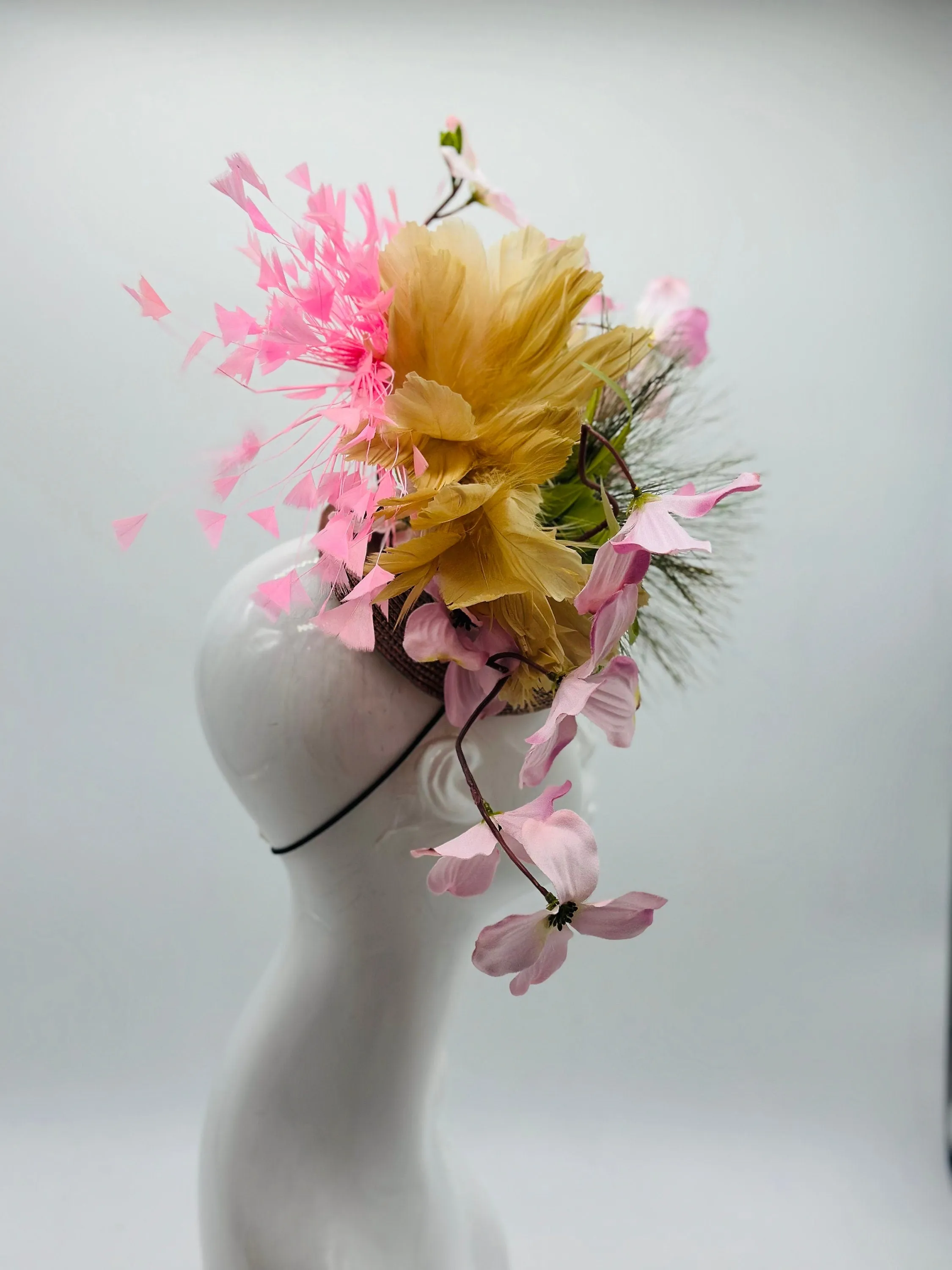 Pink and Green  Derby Fascinator, Kentucky Derby Hat Alternative, Kentucky derby hat (GOLD LINE)