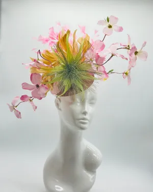 Pink and Green  Derby Fascinator, Kentucky Derby Hat Alternative, Kentucky derby hat (GOLD LINE)