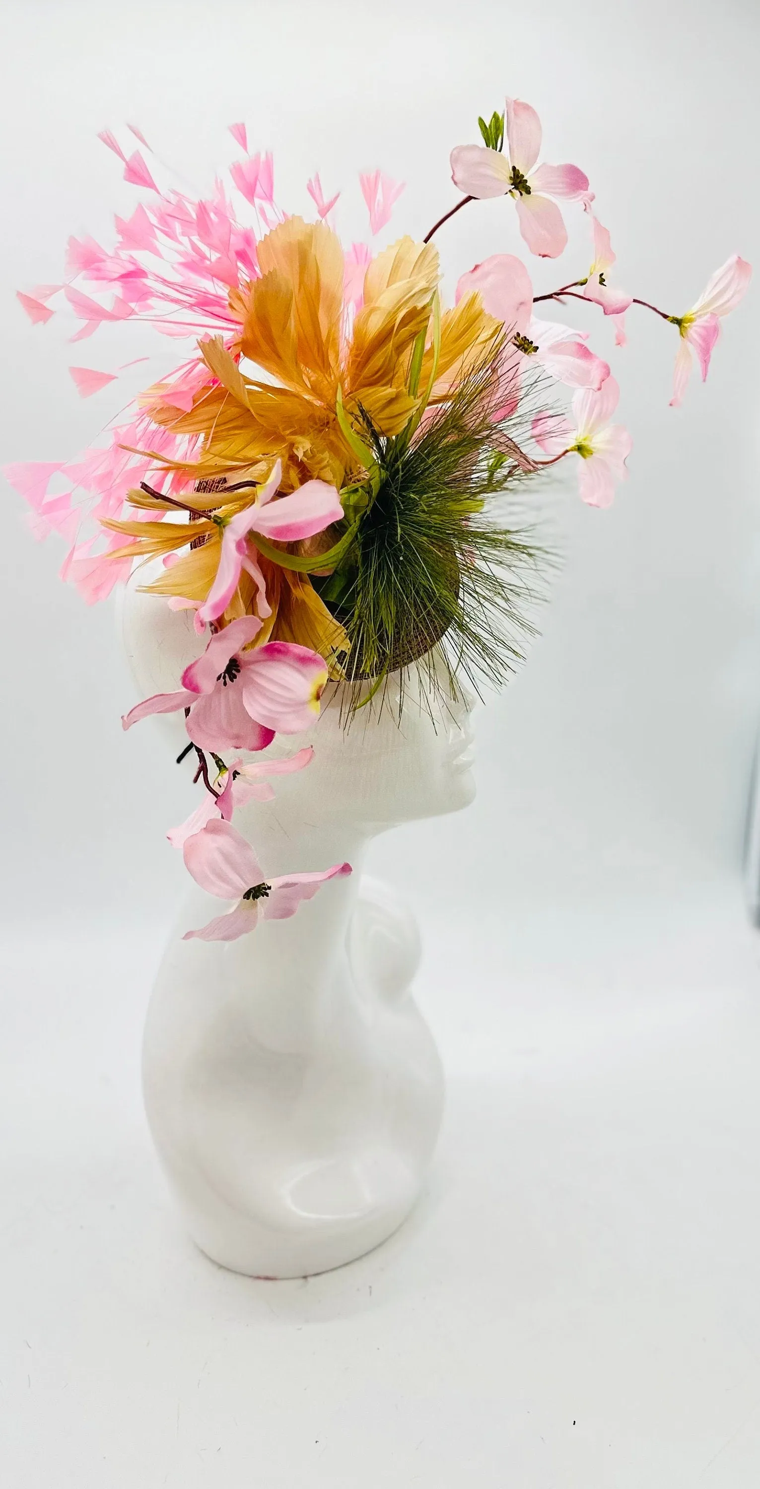 Pink and Green  Derby Fascinator, Kentucky Derby Hat Alternative, Kentucky derby hat (GOLD LINE)