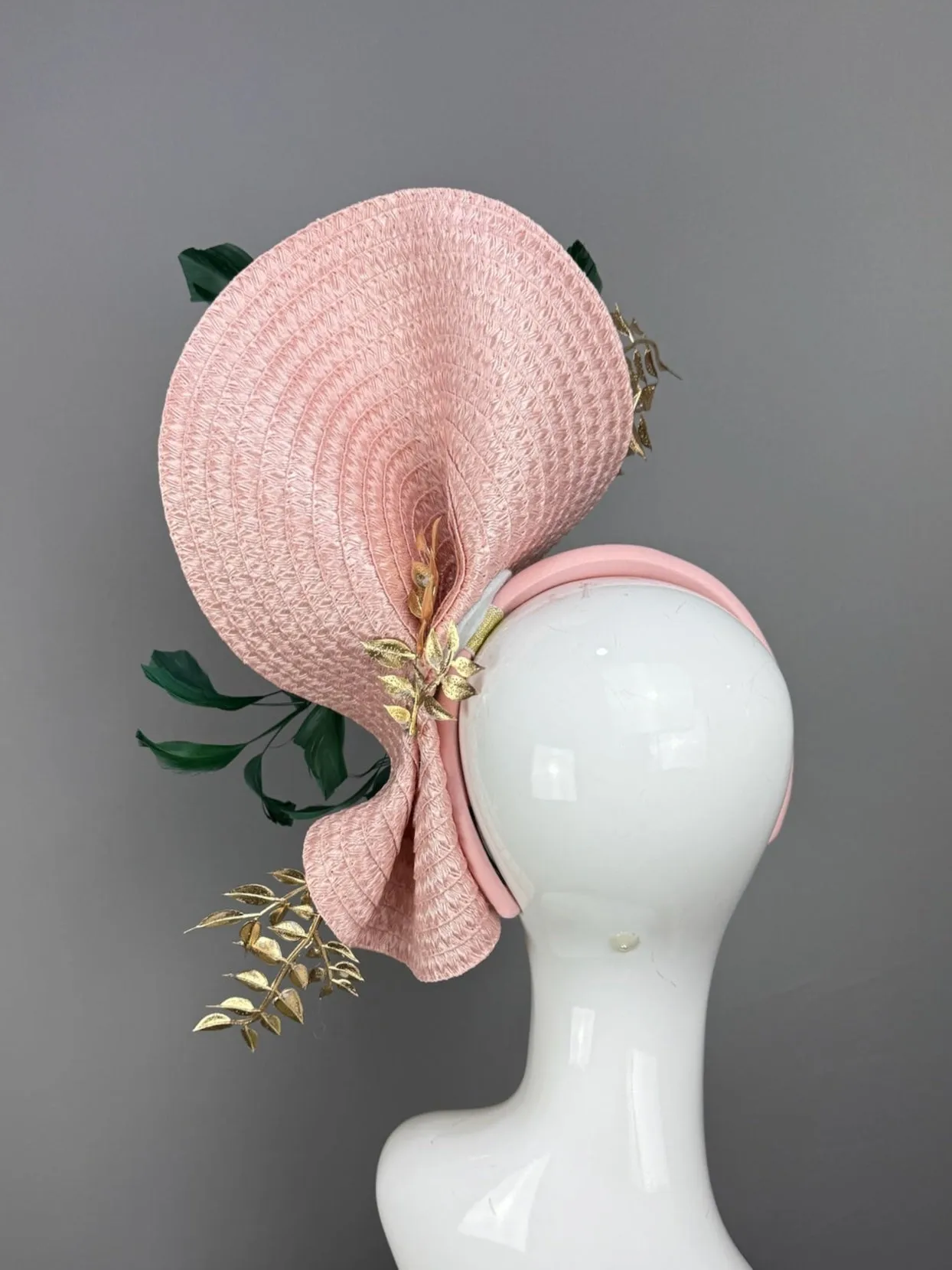 Pink and Green Kentucky Derby fascinator, Derby Hat Alternative (GOLD LINE)