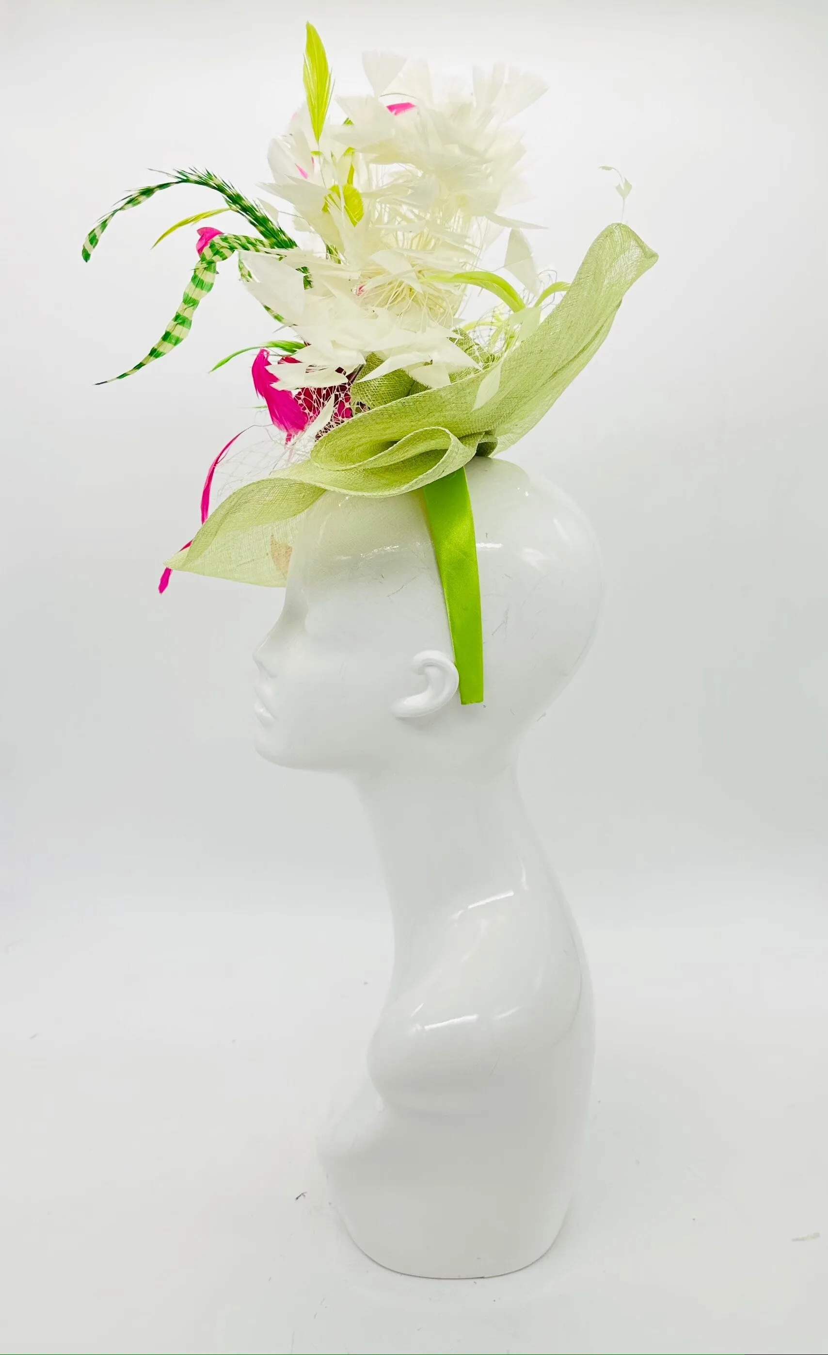 Pink and green Kentucky Derby fascinator, Derby Hat Alternative, (GOLD LINE)