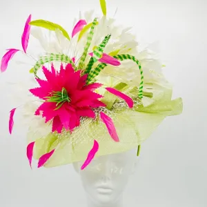 Pink and green Kentucky Derby fascinator, Derby Hat Alternative, (GOLD LINE)