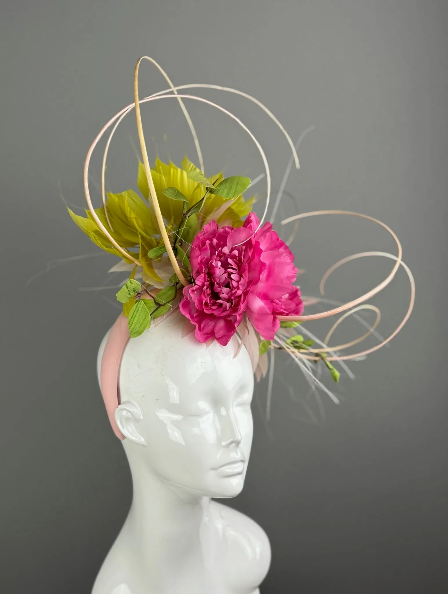 Pink and Green Kentucky Derby fascinator, Derby Hat Alternative (GOLD LINE)