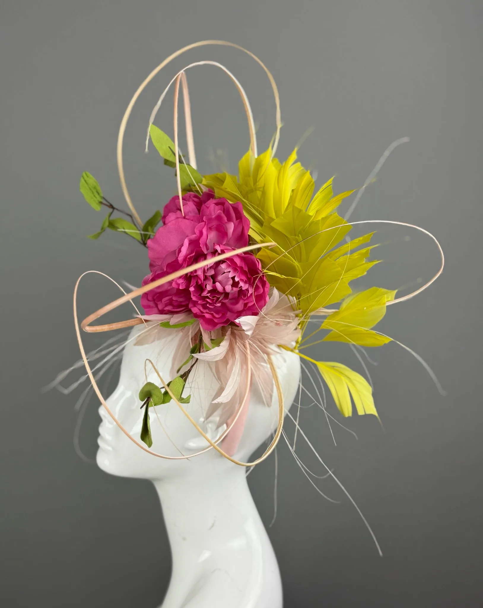 Pink and Green Kentucky Derby fascinator, Derby Hat Alternative (GOLD LINE)
