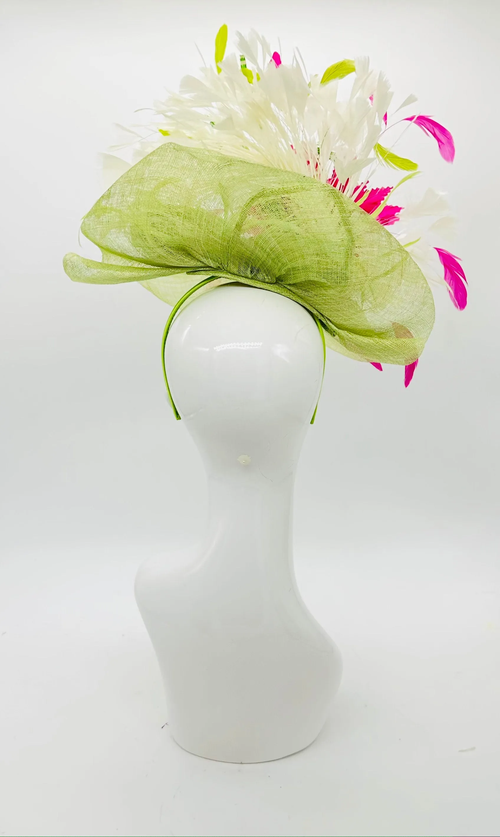 Pink and green Kentucky Derby fascinator, Derby Hat Alternative, (GOLD LINE)