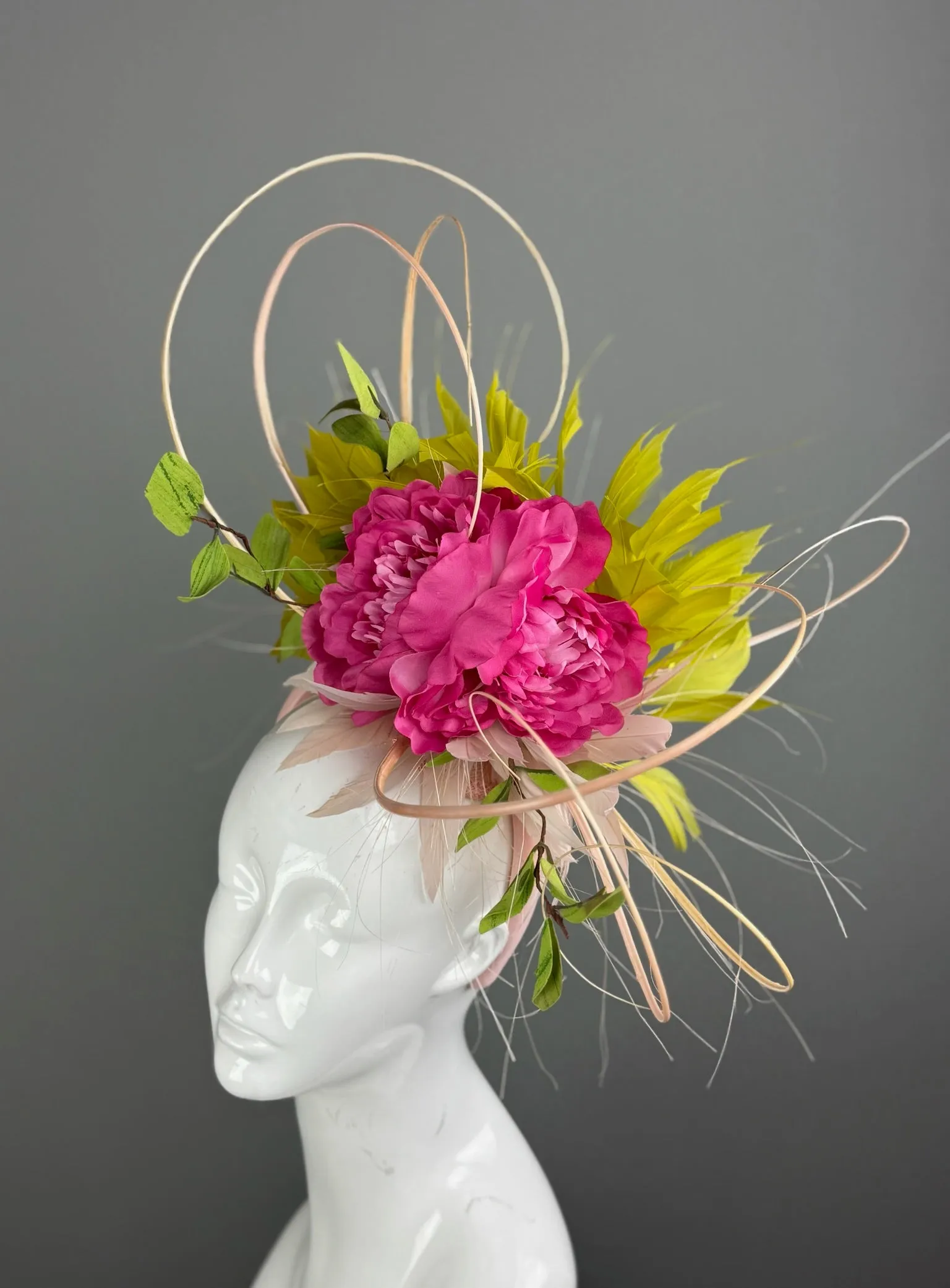 Pink and Green Kentucky Derby fascinator, Derby Hat Alternative (GOLD LINE)