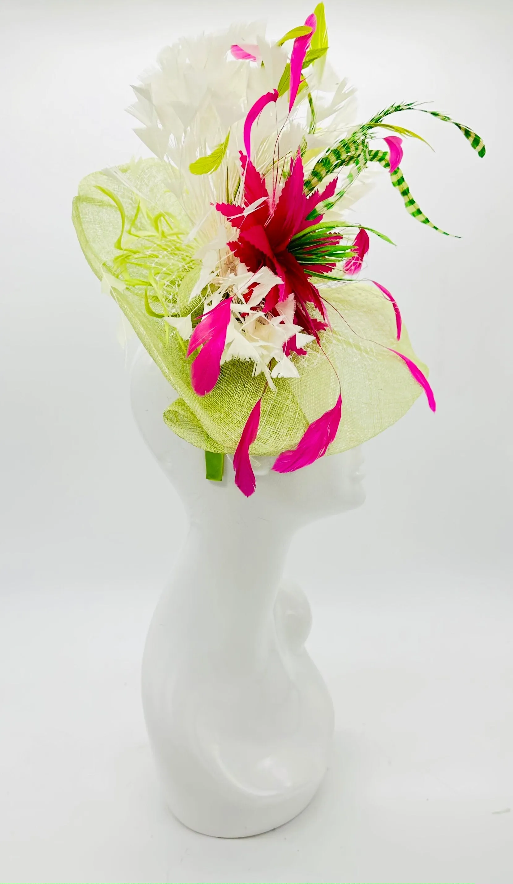 Pink and green Kentucky Derby fascinator, Derby Hat Alternative, (GOLD LINE)