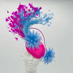 Pink and Periwinkle Derby Fascinator, Kentucky Derby Hat Alternative, Kentucky derby hat (GOLD LINE)