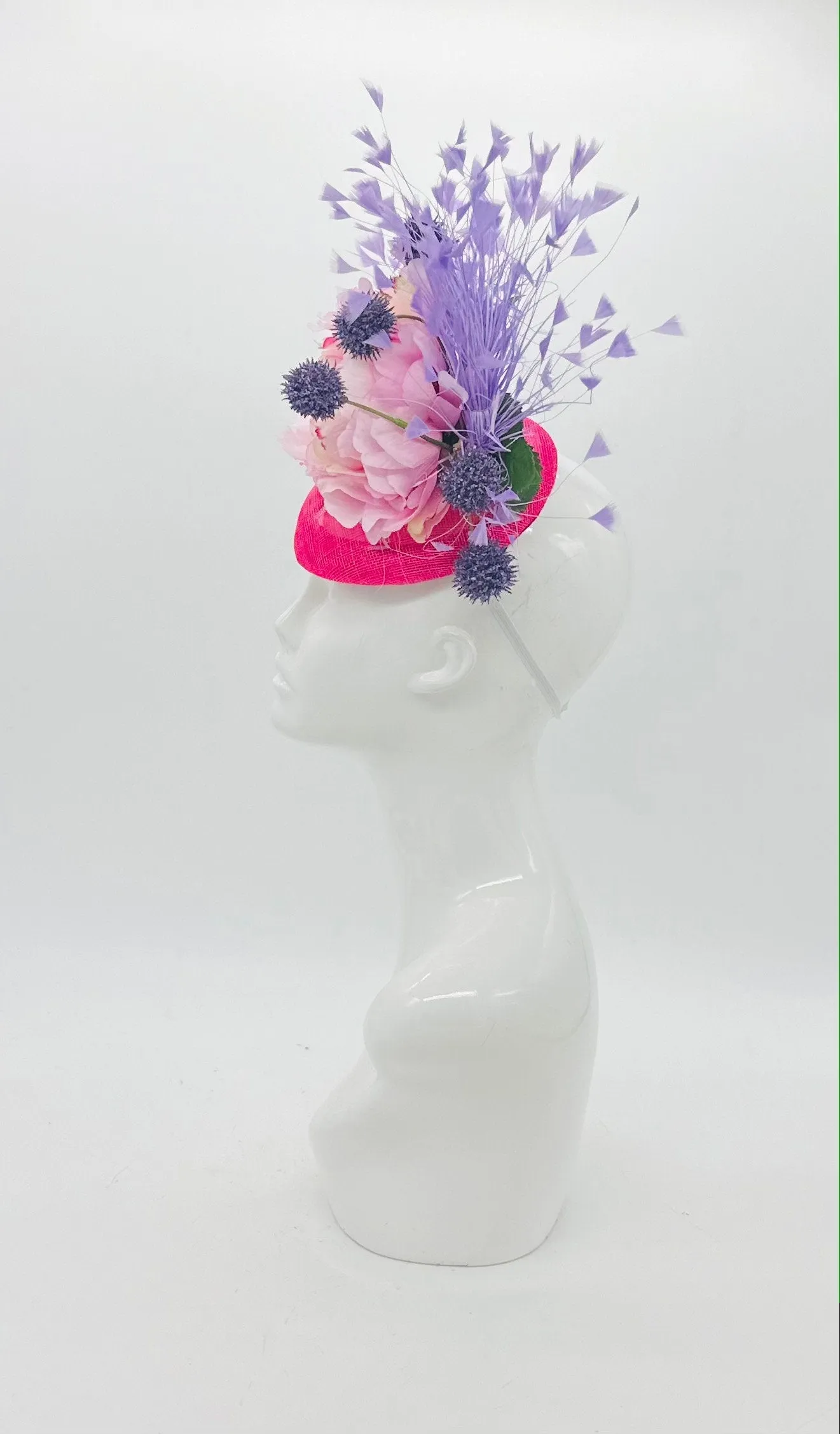 Pink and purple Kentucky Derby Fascinator, Derby Hat alternative, (GOLD LINE)