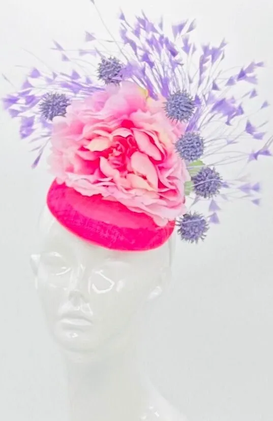 Pink and purple Kentucky Derby Fascinator, Derby Hat alternative, (GOLD LINE)