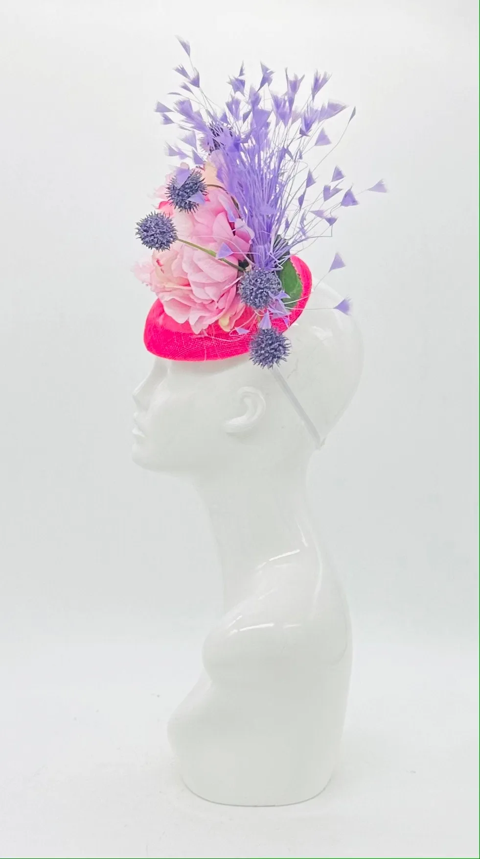 Pink and purple Kentucky Derby Fascinator, Derby Hat alternative, (GOLD LINE)