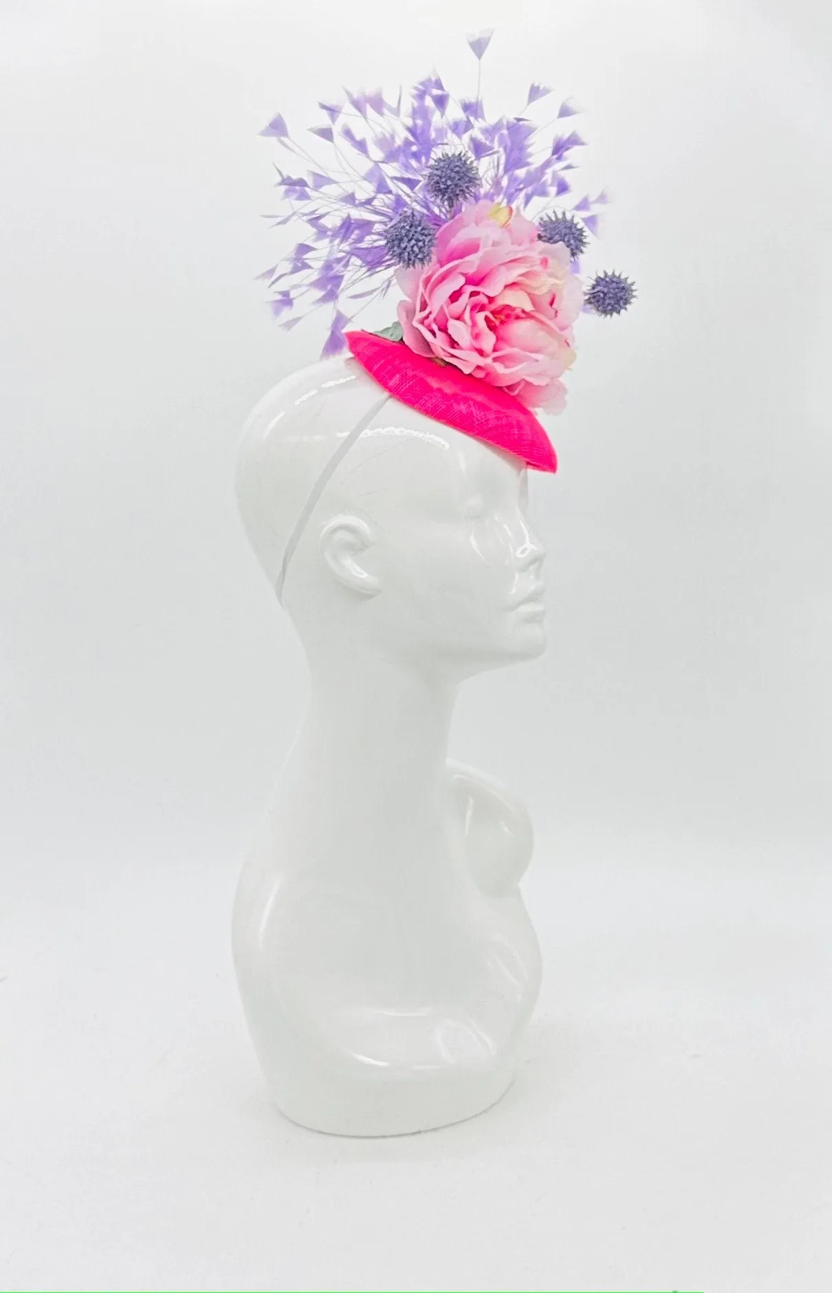 Pink and purple Kentucky Derby Fascinator, Derby Hat alternative, (GOLD LINE)