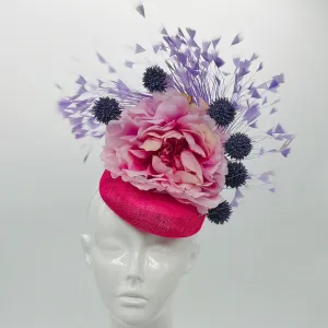 Pink and purple Kentucky Derby Fascinator, Derby Hat alternative, (GOLD LINE)