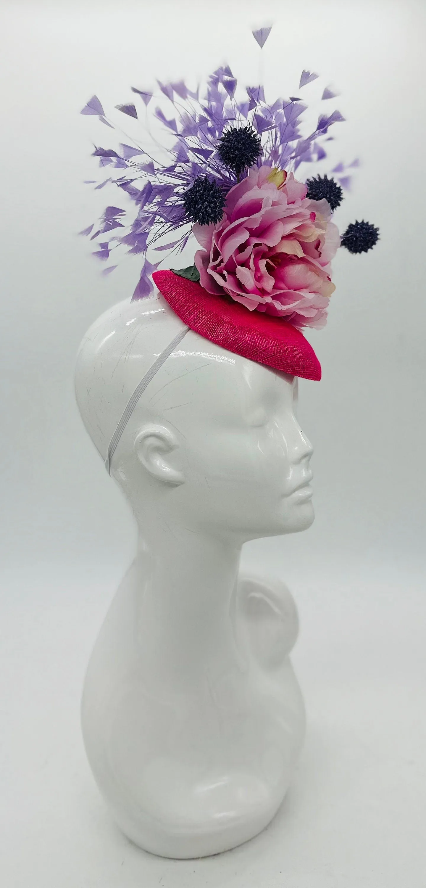 Pink and purple Kentucky Derby Fascinator, Derby Hat alternative, (GOLD LINE)
