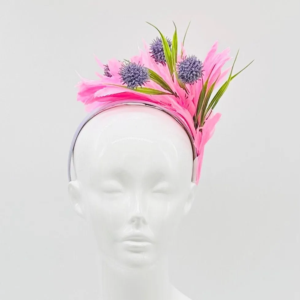 Pink and purple Kentucky Derby Fascinator, derby hat Kentucky Derby Hat Alternative, Floral Fascinator, (SILVER LINE)