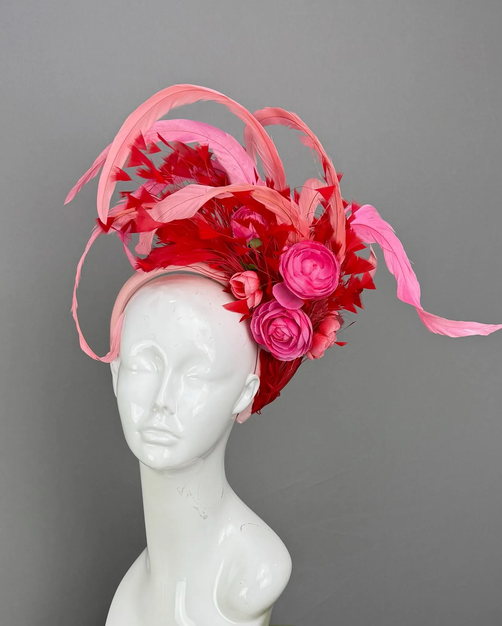 Pink and Red Kentucky Derby fascinator, Derby Hat Alternative (GOLD LINE)